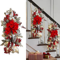 Cordless Prelit Christmas Swag Teardrop Swag Wreath Stair Swag Door Swag GarlandsNew Year Christmas Swag Wreaths For Front Door Holiday Wall Window Hanging Ornaments For Indoor Outdoor Home New Year Decor