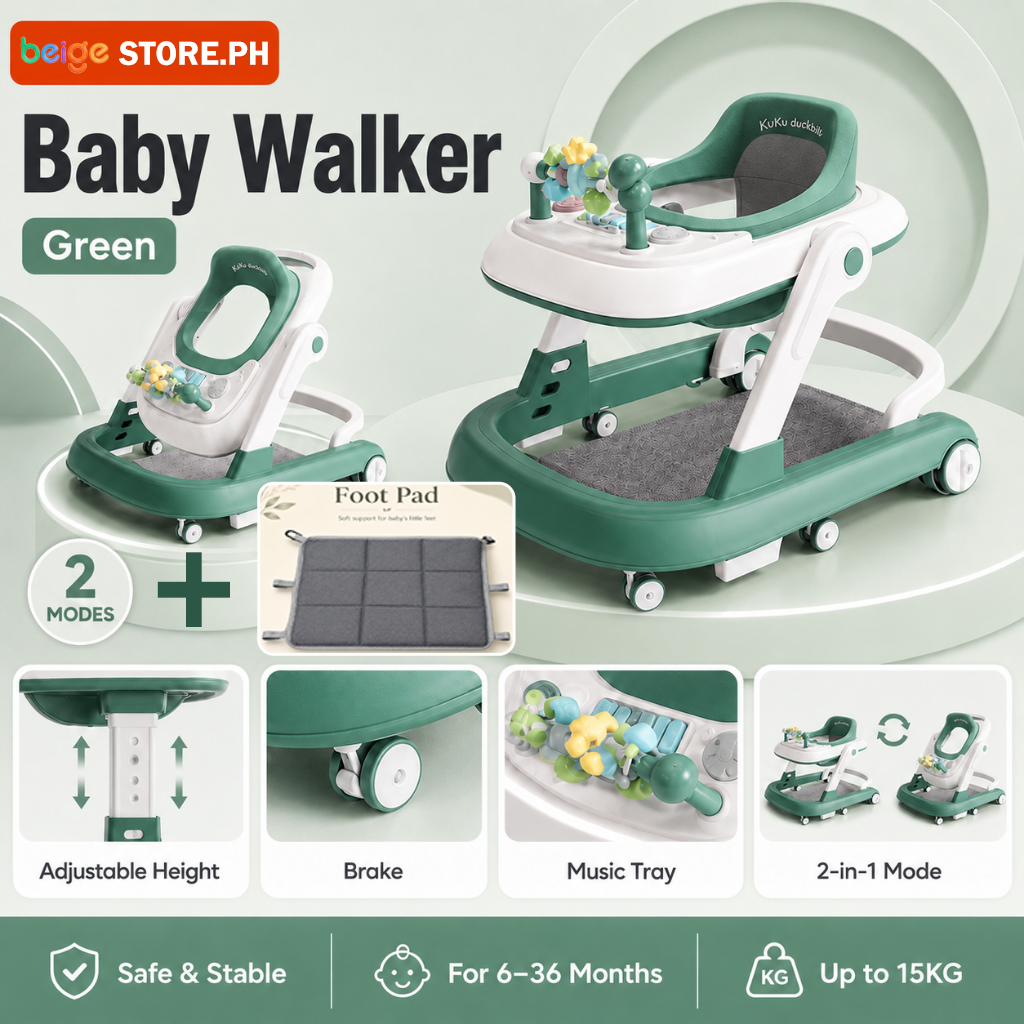 Beige Baby Walker Foldable Push Handle Walker for Baby Trolley Walker With Music Push Walker for Baby