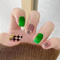 KB003-[Free Glue] 24Pcs  Fashion  style acrylic Fake nails Luxury Brand  Customized Artsy Nails