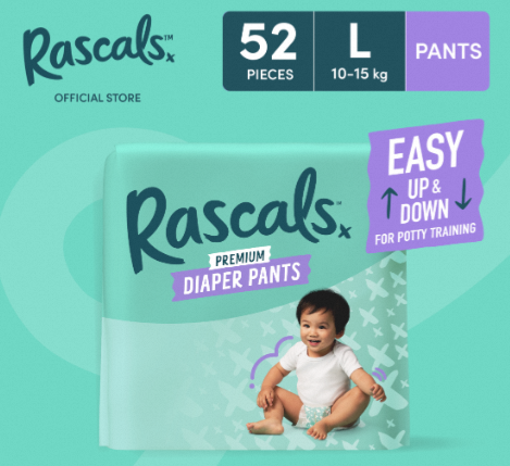 Rascals Pants LARGE (10-15 kg) - Jumbo (52 pcs) or Convenience (54 pcs)