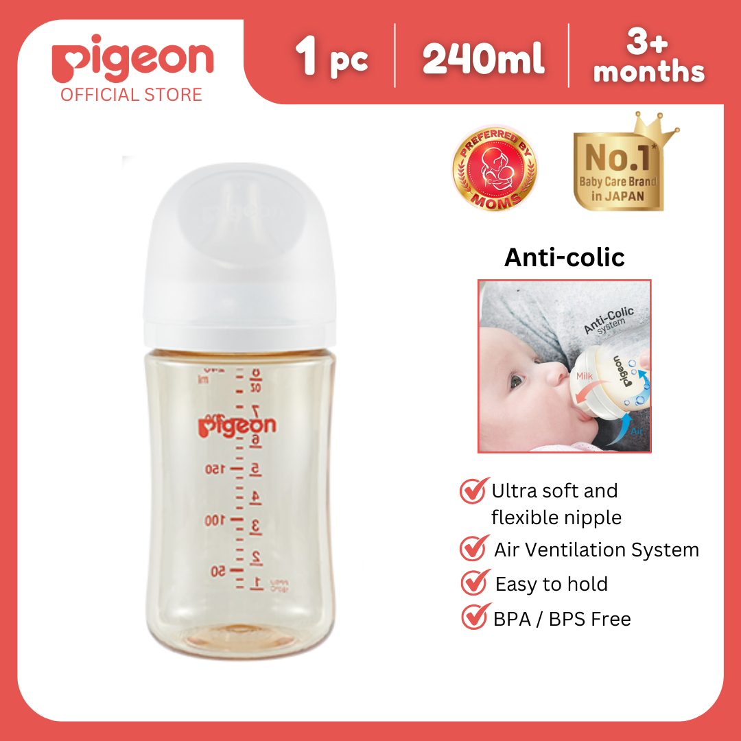 Pigeon Official- New and Improved Wideneck PPSU Feeding Bottle 240ml for newborn (M) medium flow no nipple confusion anti-colic high heat resistance