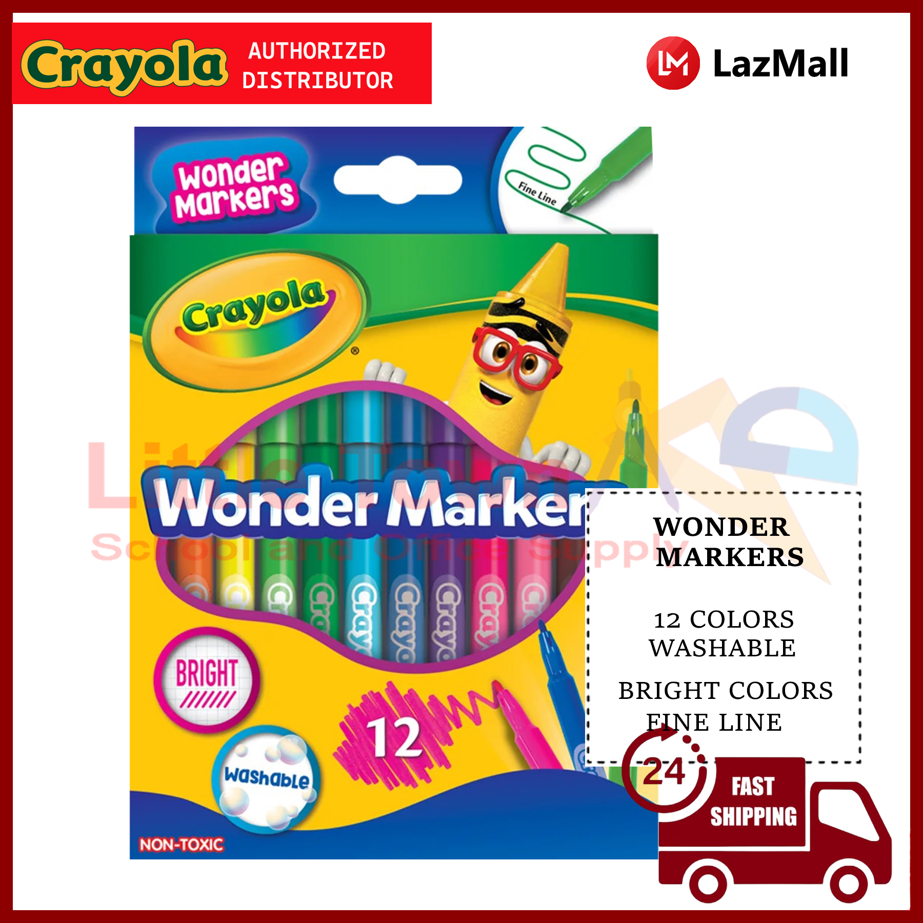 Crayola Wonder Markers Washable Bright Color Fine Line 12Colors
