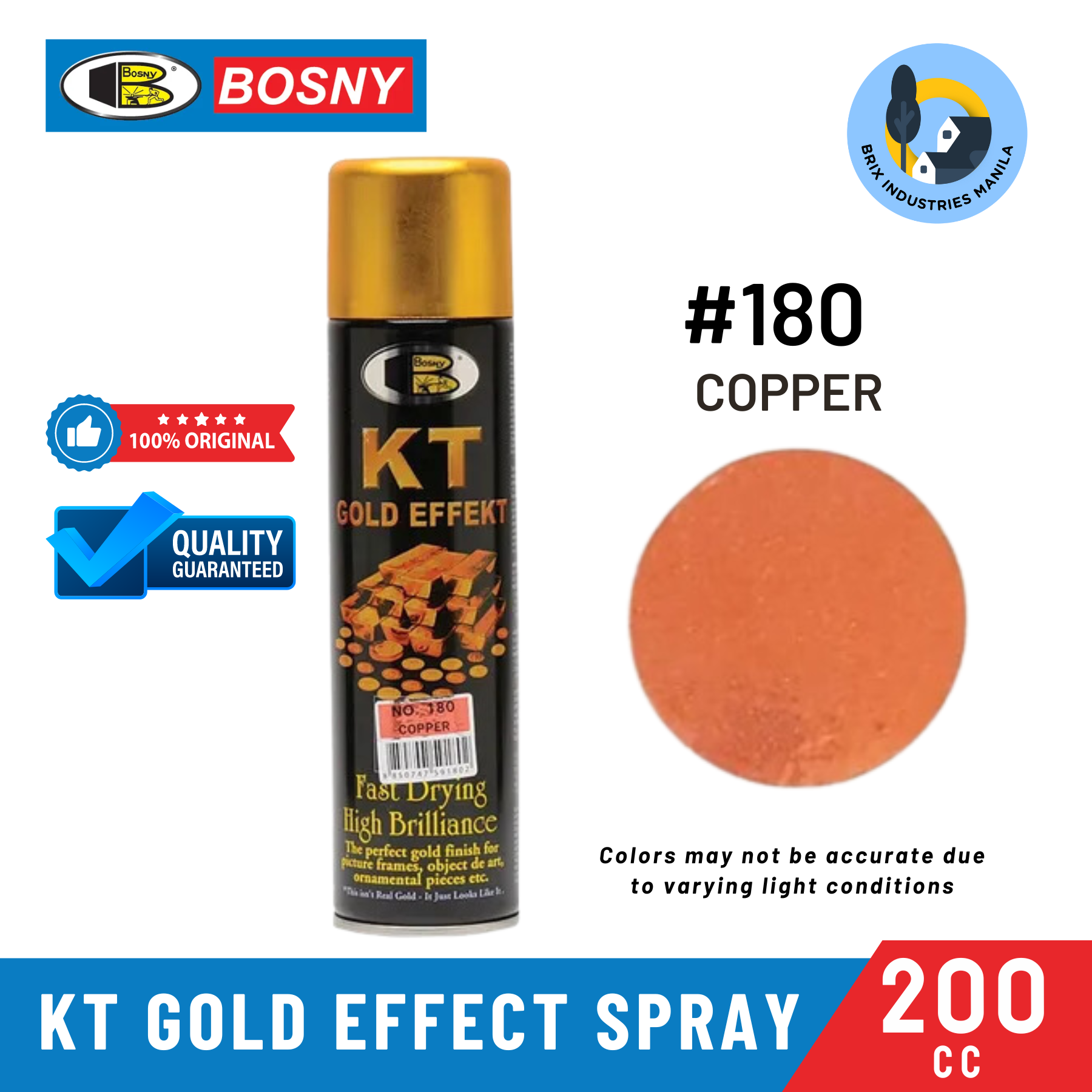 Bosny KT Gold Effect Spray Paint Copper Copper Gold Brass Gold 100% Gold Pagoda Gold Sparkle Gold