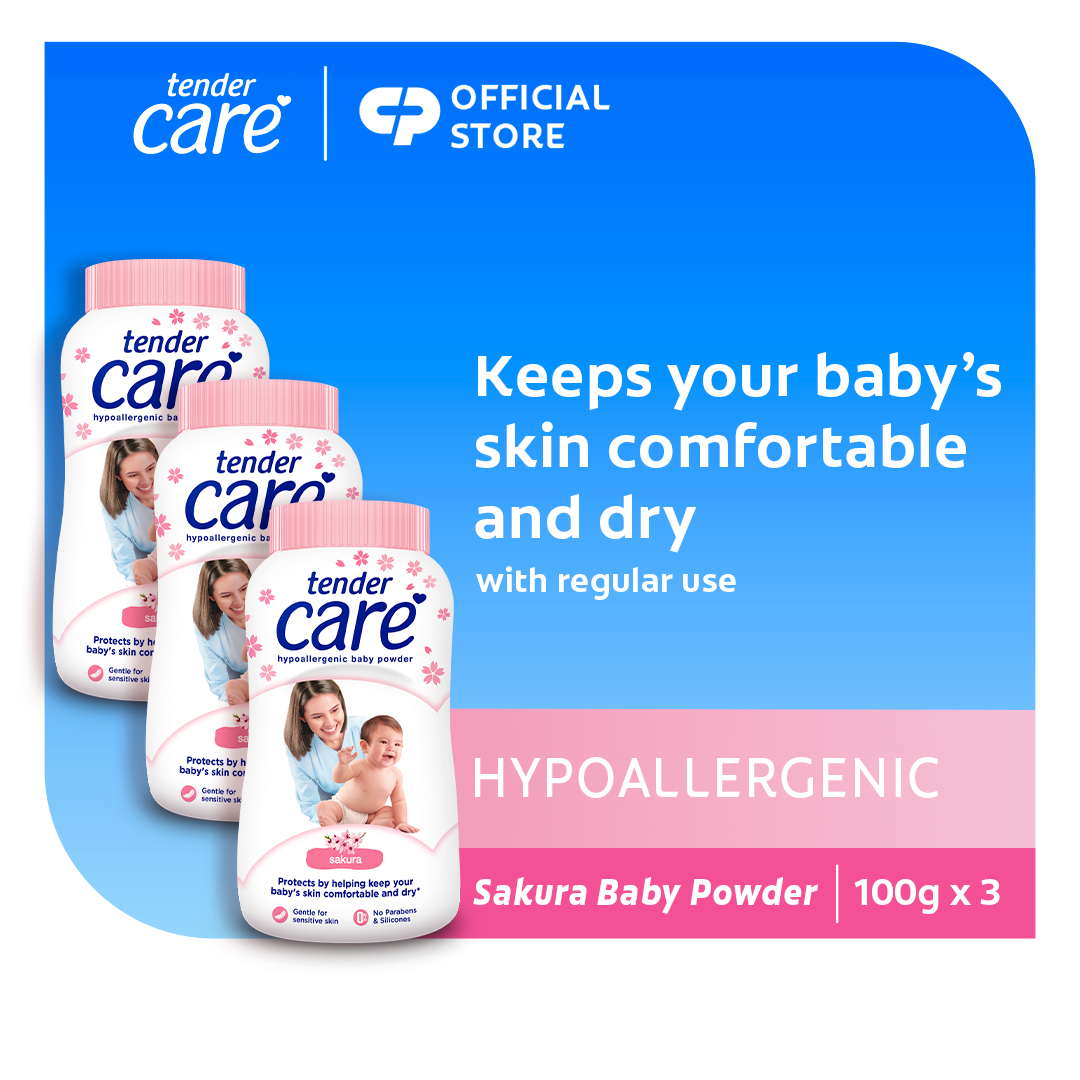 Tender Care Sakura Baby Powder - Hypoallergenic & Dermatologically Tested 100g Value Pack of 3
