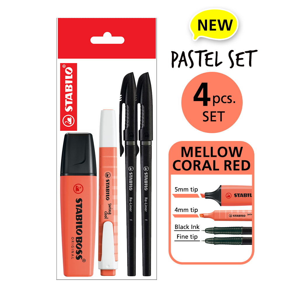 STABILO Pastel Set Highlighter Pen Marker Ballpen (BOSS Swing Cool & Re-liner) School Office