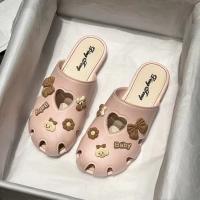 Korean Cute Clogs slippers for women Non slip sandals Comfortable Flat slippers Beach slippers Summer new Outdoor slippers rubber sandals white Casual slippers round toe shoes 3cm Lightweight soft
