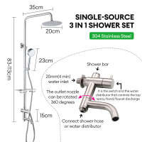 BM 3 in 1 304 Stainless Steel Hot and Cold Shower Set for Bathroom Rainshower Set with Faucet 2 Way Double Source