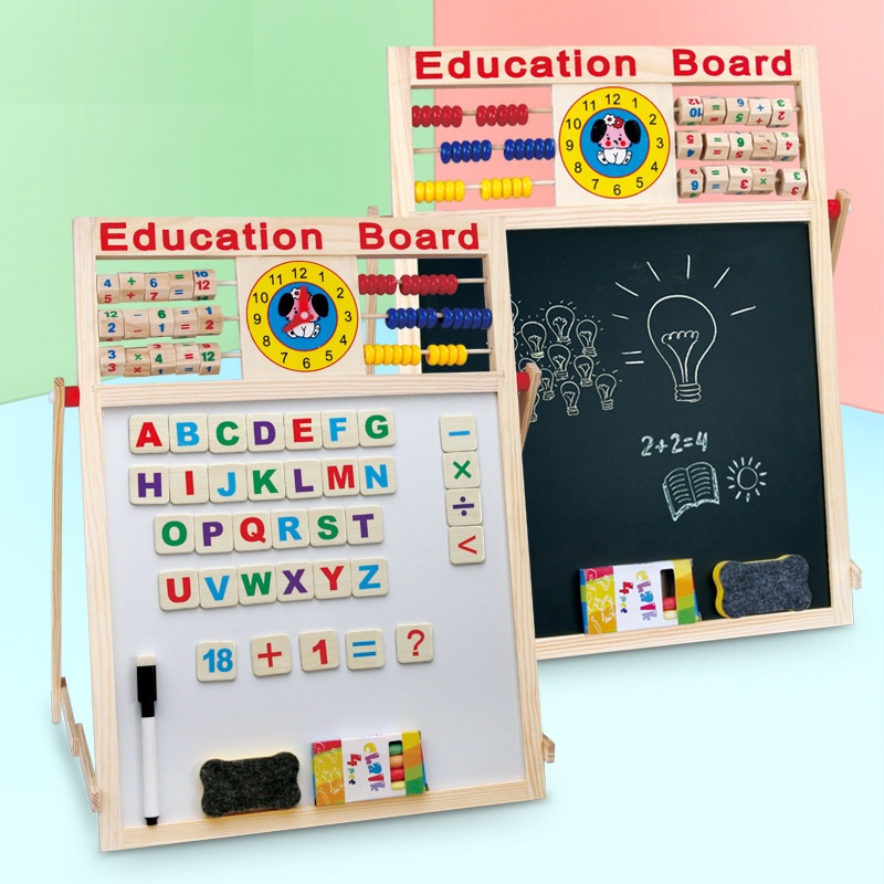 Children Wooden Blackboard 2in1 Double-side Magnetic Multifunctional Education Drawing Board