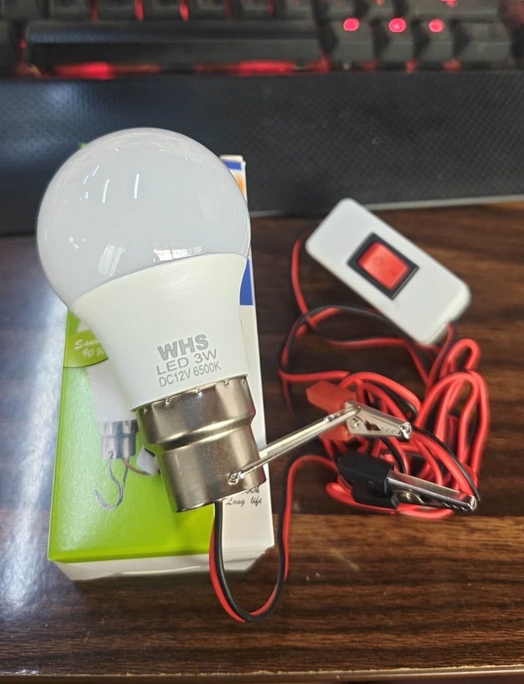 WHS & JWDZ 12V LED BULB with ALLIGATOR CLIP FOR BATTERY 12V Built in Power Button Switch LED LIGHT 3W/5W/7W/9W/12W/15W COD