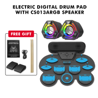 Rixton Electronic drum set Portable Foldable Silicone Electronic Drum With Drumsticks and Sustain Foot Pedal