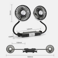 Double Head Car Fan USB Charge Big Wind 3 Speed Control Electric Back Seat Electricfan 360°