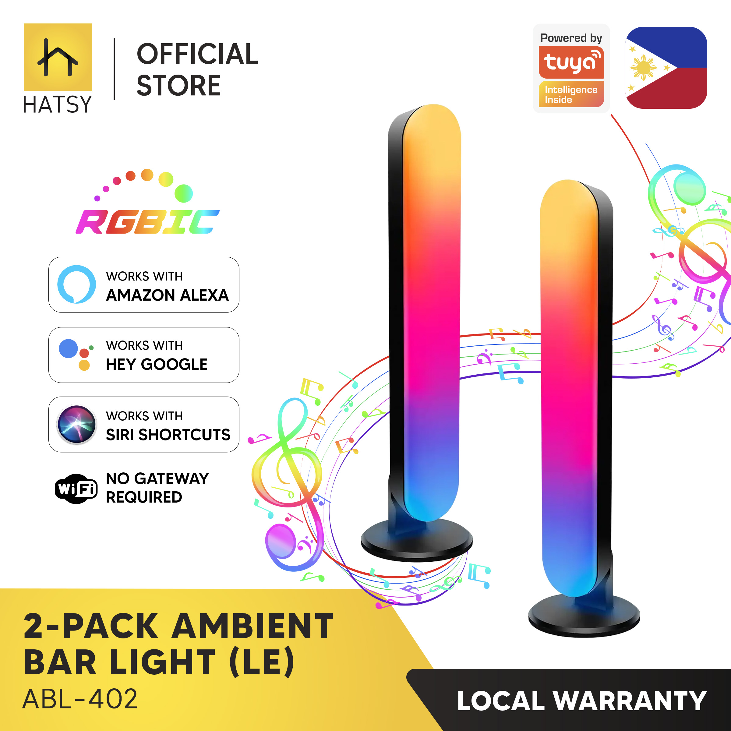 HATSY - 2-Pack Wi-Fi Ambient Bar Light LE RGBIC Dream Color Works with Alexa Google Home and Siri Shortcuts
