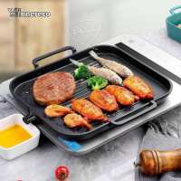 [Grill Pan For Induction & Gas stove] Grill Pan Samgyupsal Grill Stove Top Pan Korean Barbecue BBQ Kitchen Non-Stick Cooking Grill Pan Frying Pan Premium Cast Iron BBQ Grill Pan not include stove，Stripe Design for Perfect Steaks BBQ Beef & Fish Fillets