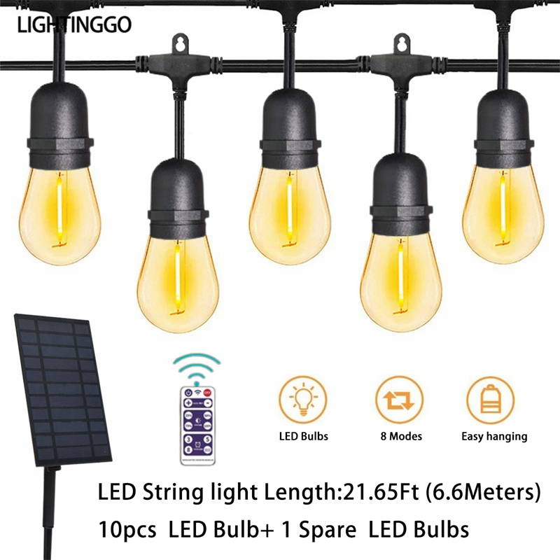 LIGHTINGGO 25/30FT Solar Light Garden Patio Garland Decoration Outdoor String Lights Festoon G40 Bulb LED Wedding Fairy String Lights