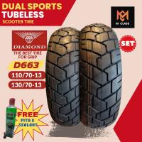 Diamond Tire D663 R13 Dual Sport Tubeless Scooter Tire Set for NMAX/RAPID 150/RFI 175 - Performance 130/70-13 & 110/70-13 with Tire Valve & Sealant