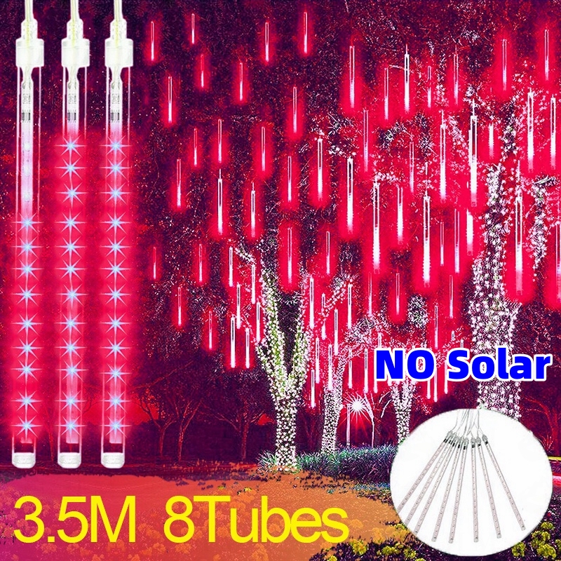 Meteor Shower Rain Lights Solar/Plug in Outdoor Waterproof 8 Tubes 30cm/45cm Christmas Light Outdoor Garden Holiday Wedding Party Decoration On Sale New Year Christmas Decoration