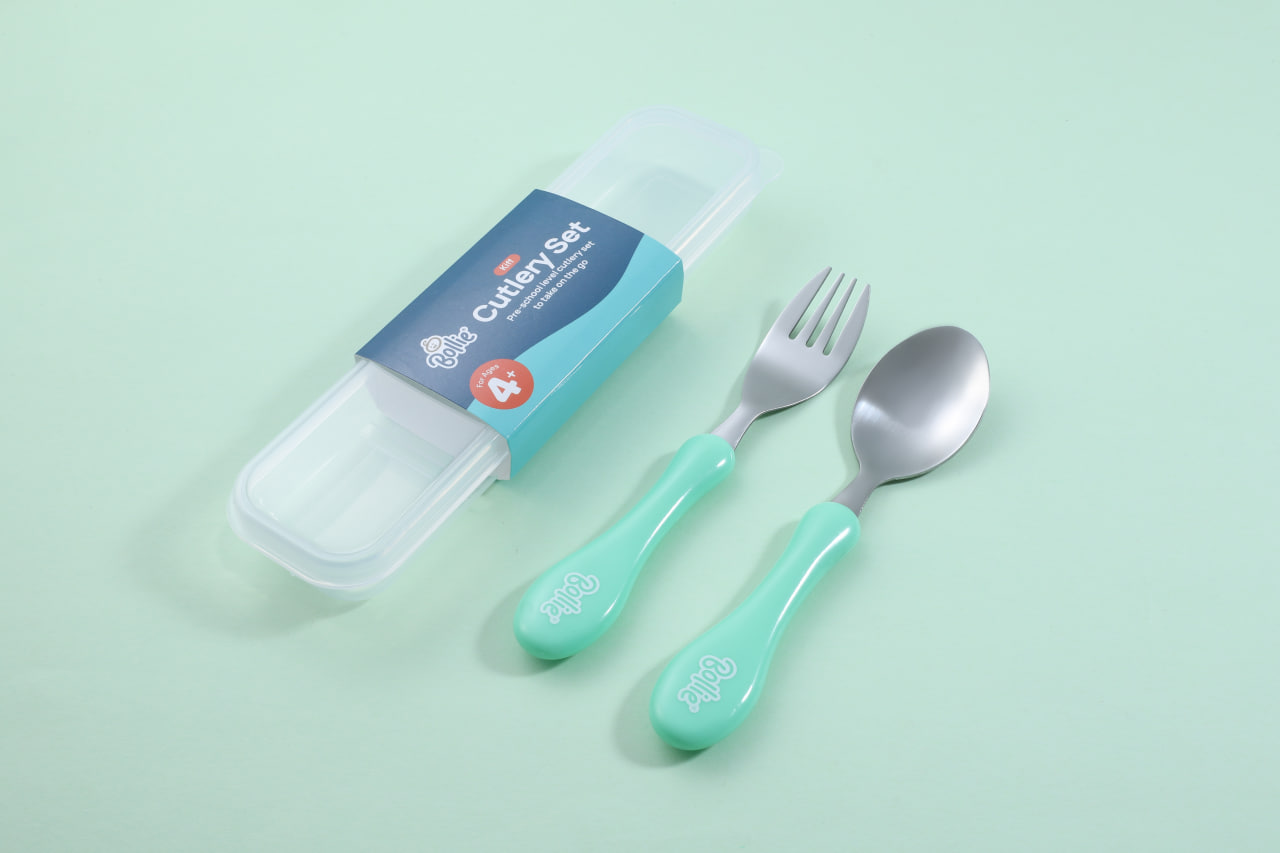 Bollie Baby Kiff Cutlery Set (Spoon and Fork with Case for Kids)