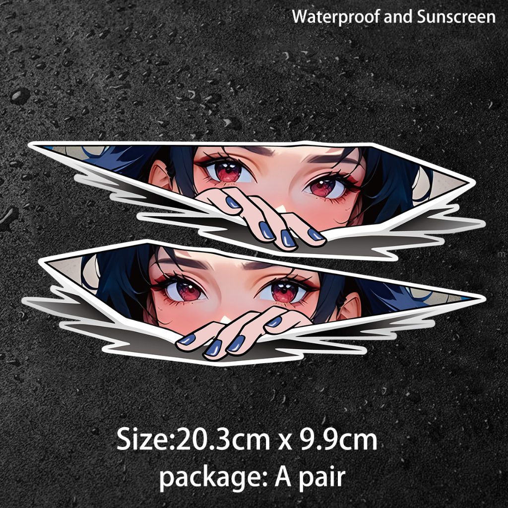 1Pair Anime Girl Eyes Motorbike Stickers Waterproof Scratch Resistant for Car Motorcycle Decor