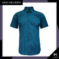 Van Heusen Mens Slim Fit Plain Short Sleeve Shirt w/ Basic Collar (Teal)