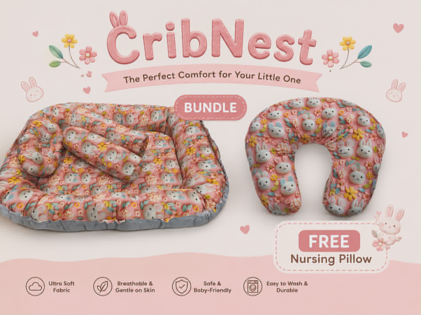Kozy Blankie Baby Bed Crib Nest & Free Nursing pillow