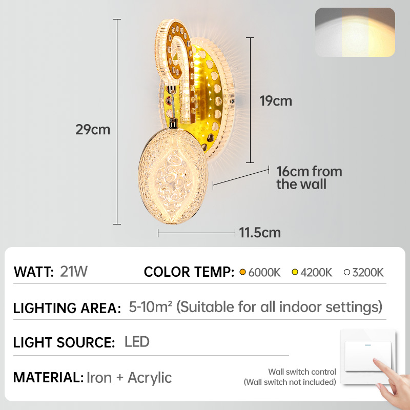 GEJIESE crystal wall lights indoor design tricolor dimming crystal wall lights sconces indoor modern entrance crystal nordic wall light led stair light for bedroom living room