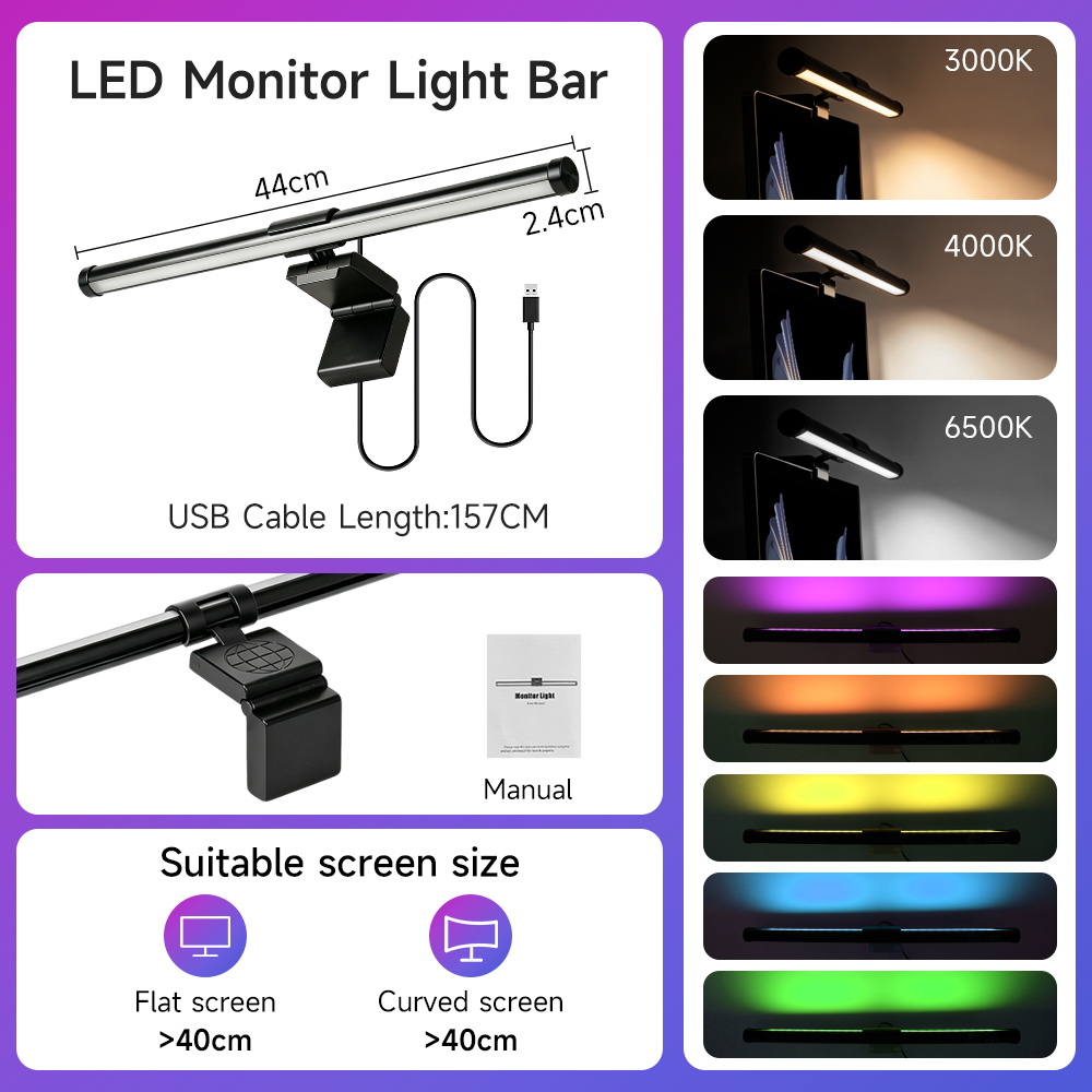 CHENBEN LED Monitor Light Dimmable RGB Backlight Computer Hanging Lights Eye-Caring Table Lamp for Study Reading Game Office Screen Curved Bar