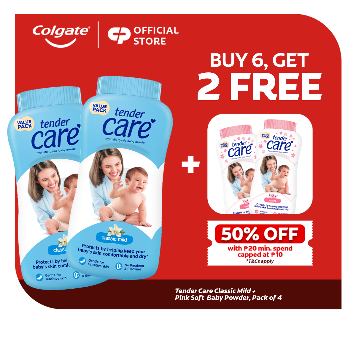 [BUY 2 FREE 2] Tender Care Classic Mild + Assorted Tender Care Baby Powder 200g Assorted Bundle of 4