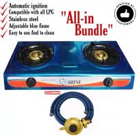 Double Burner  Top Flame Stove With Regulator 968 And 1.5m LPG Hose Free 2pcs Clamp  Ready To Use Shine