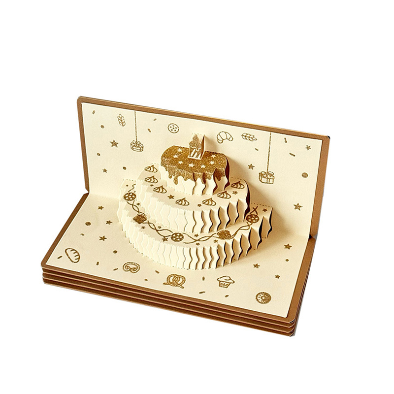 Pop-up Birthday Greeting Cards 3D Musical Birthday Cake Card With LED For All Occasion Light and Sound Gift Card Auto Play Music