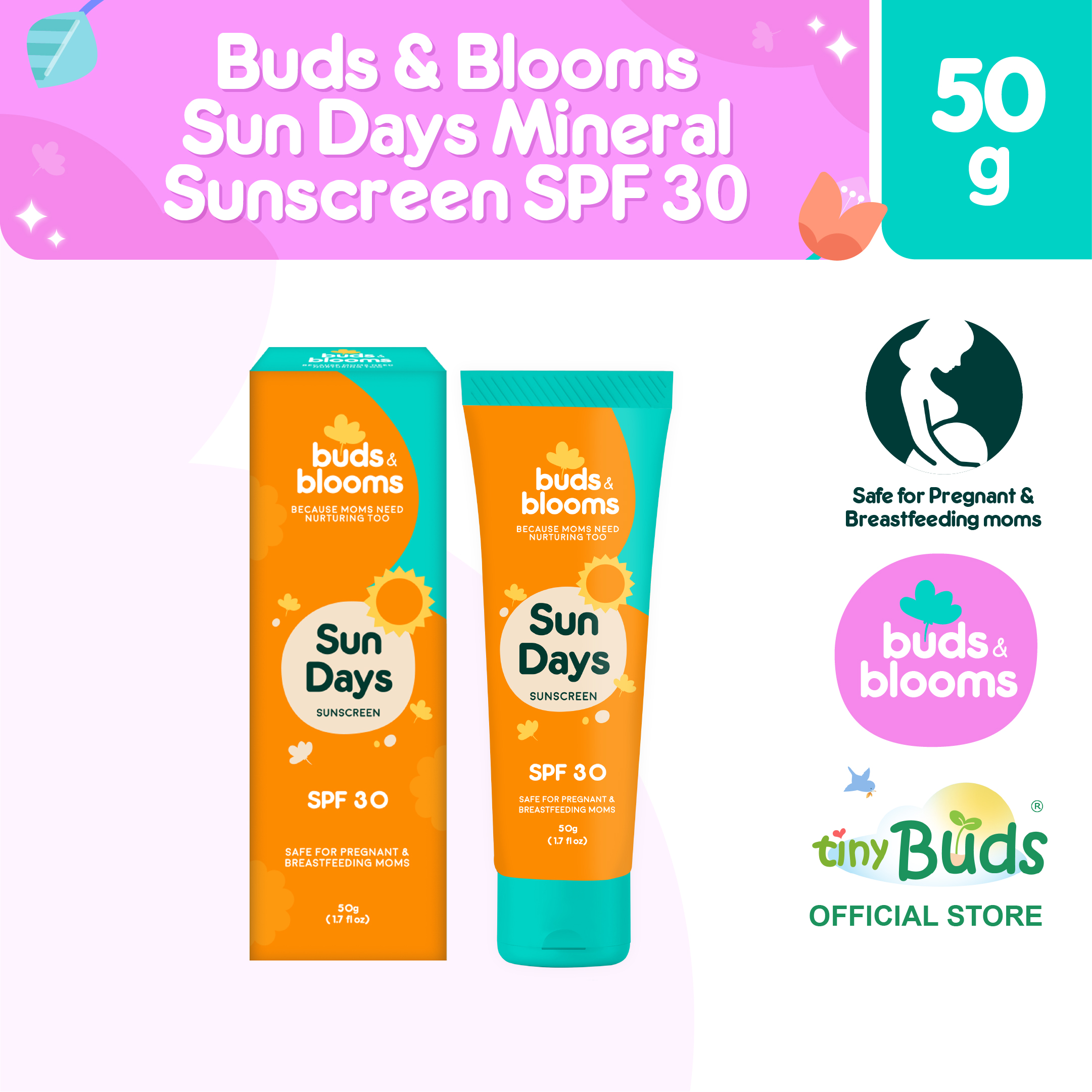 Buds and Blooms Sun Days Maternity Safe Mineral Sunscreen with SPF 30 (50g) | Safe for Breastfeeding Pregnancy Postpartum