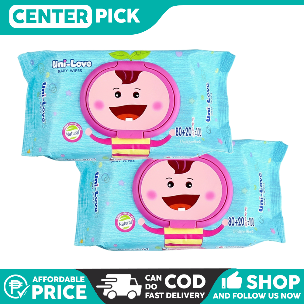 Centerpick 3Pcs Unilove Baby Wipes 100 Sheets | Unscented Alcohol Free Thick Soft Wet Tissue for Newborn & Sensitive Skin | Walang Amoy Gentle sa Balat | Pampunas Baby Panglinis Kamay at Pwetan | Baby Care Hygiene Essentials