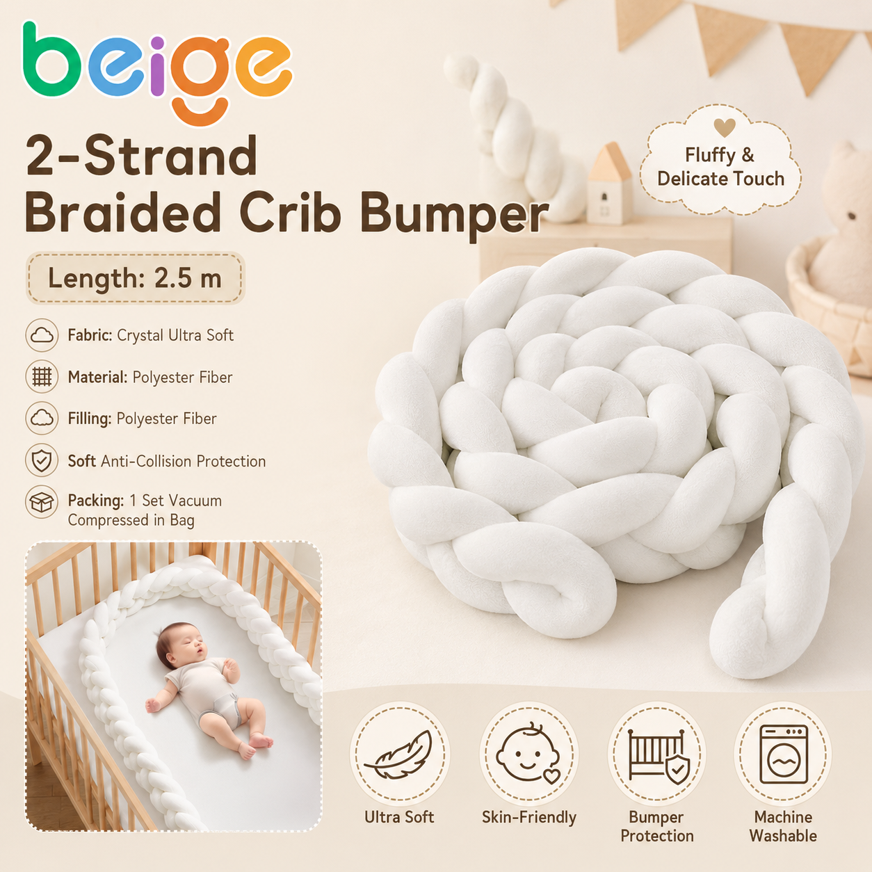3-in-1 Baby Crib Rocker with Mosquito Net Mattress & Storage Convertible Bassinet Bed Safety Certified