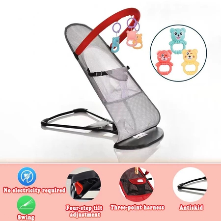 Baby Rocking Chair Foldable Bouncing Chair Soft Mesh Fabric Toy Rack Safety Balanced Design for Newborn & Toddler