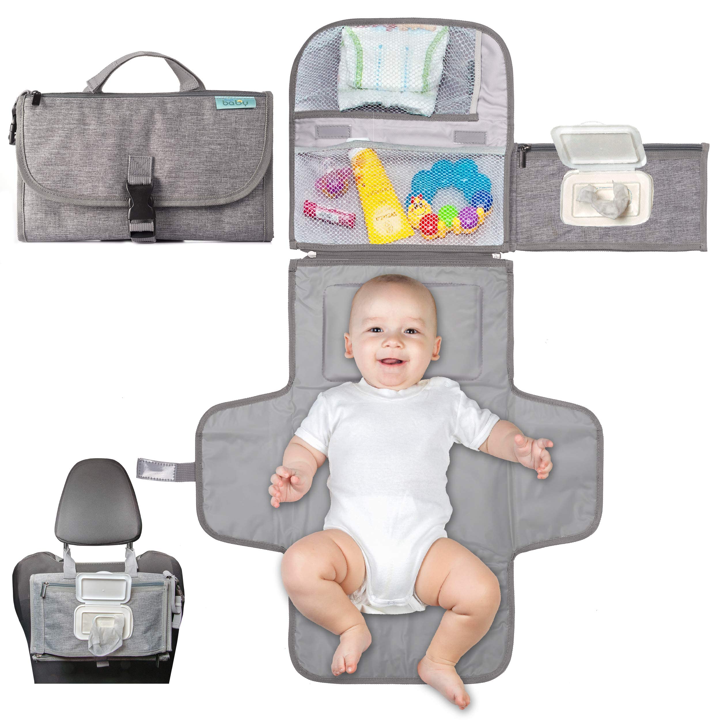 NIKO Baby Portable Diaper Changing Pad Travel Changing Pad Bag with Baby Wipes Pocket