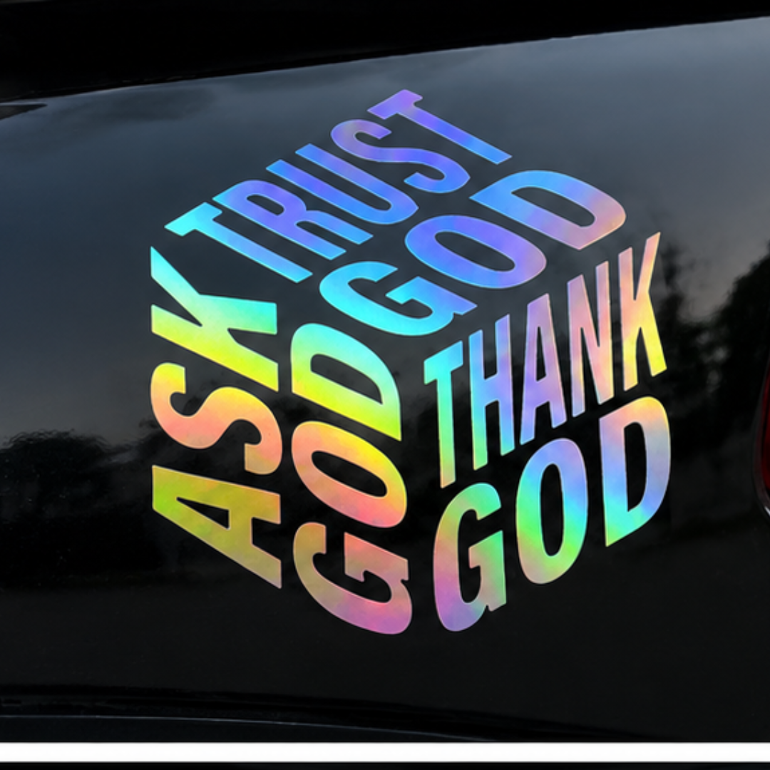 Ask God Trust God & Thank You God 3D Square Decal Vinly Waterproof sticker for Car Automobile Helmet and Laptop Accessories Sitcker