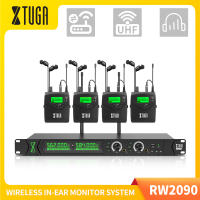 XTUGA RW2090 UHF Wireless In Ear Monitor System SR2050 Type 2 Channel Transmitter With 4 Bodypack Receiver Support Bluetooth/USB Playback Professional Used for DJ Concert Stage Performance Music Monitoring