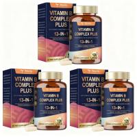 Totaria 13-in-1 Vitamin B Complex Plus with Vitamin B1 B2 B3 (Niacinamide) B4 B5 B6 B7 (Biotin) B8 (Inositol) B9 (Folate) B12 C D3 K2 - Energy Nerve Immune Skin Support - 120 Vegan Capsules