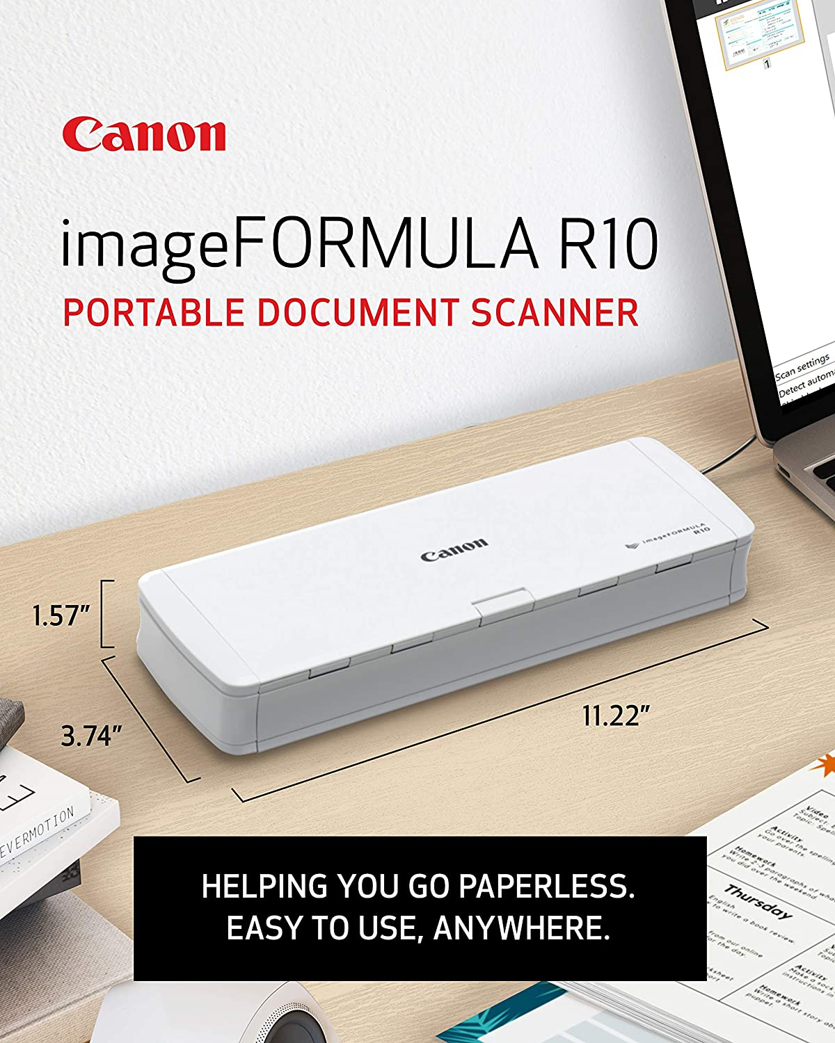 Canon imageFORMULA R10 Portable Document Scanner 2Sided Scanning with