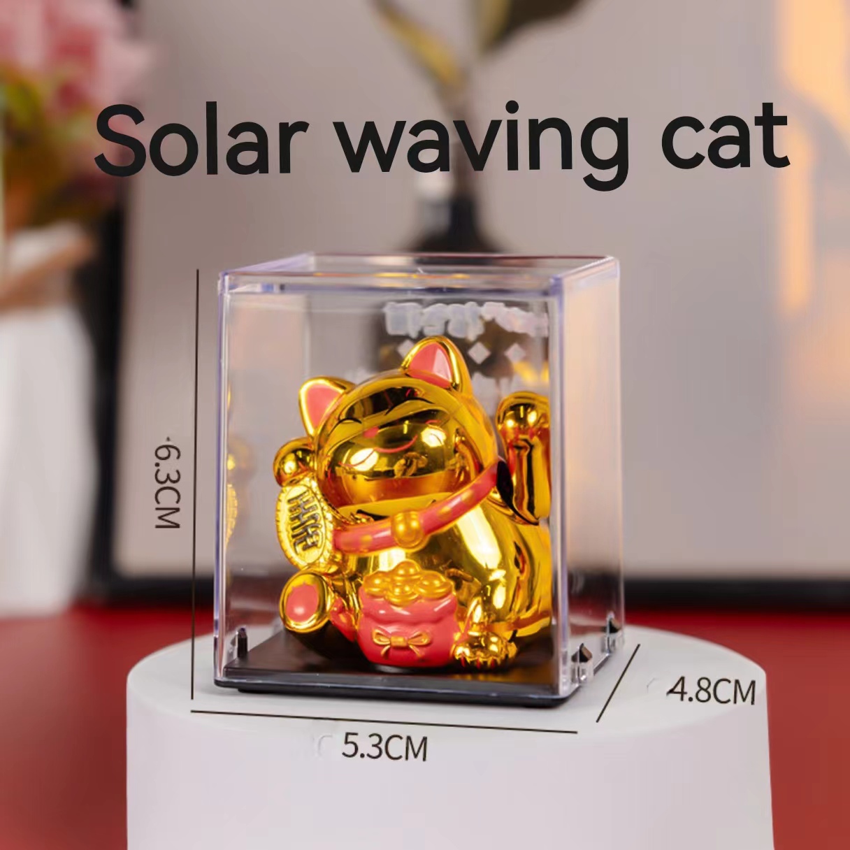 Mini waving solar gold color white cat pusa good luck charms home table fengshui light cute table gift shop