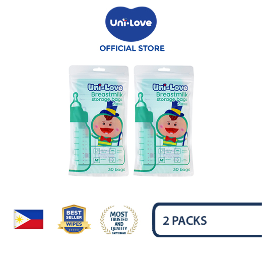 UniLove Green Breastmilk Storage Bags 200ml (30 Bags per Pack) Pack of 2