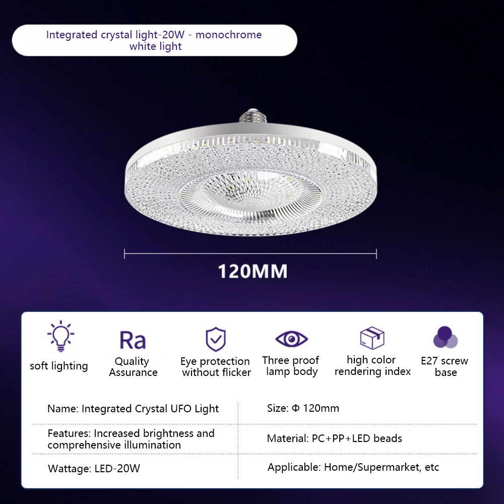 PhIeo E27 LED Bulb Long Crystal Light Flat Upgraded Universal Iighting Energy Saving Bright LED Panel Light Long Crystal Design LED Light Living Room Ceiling Light