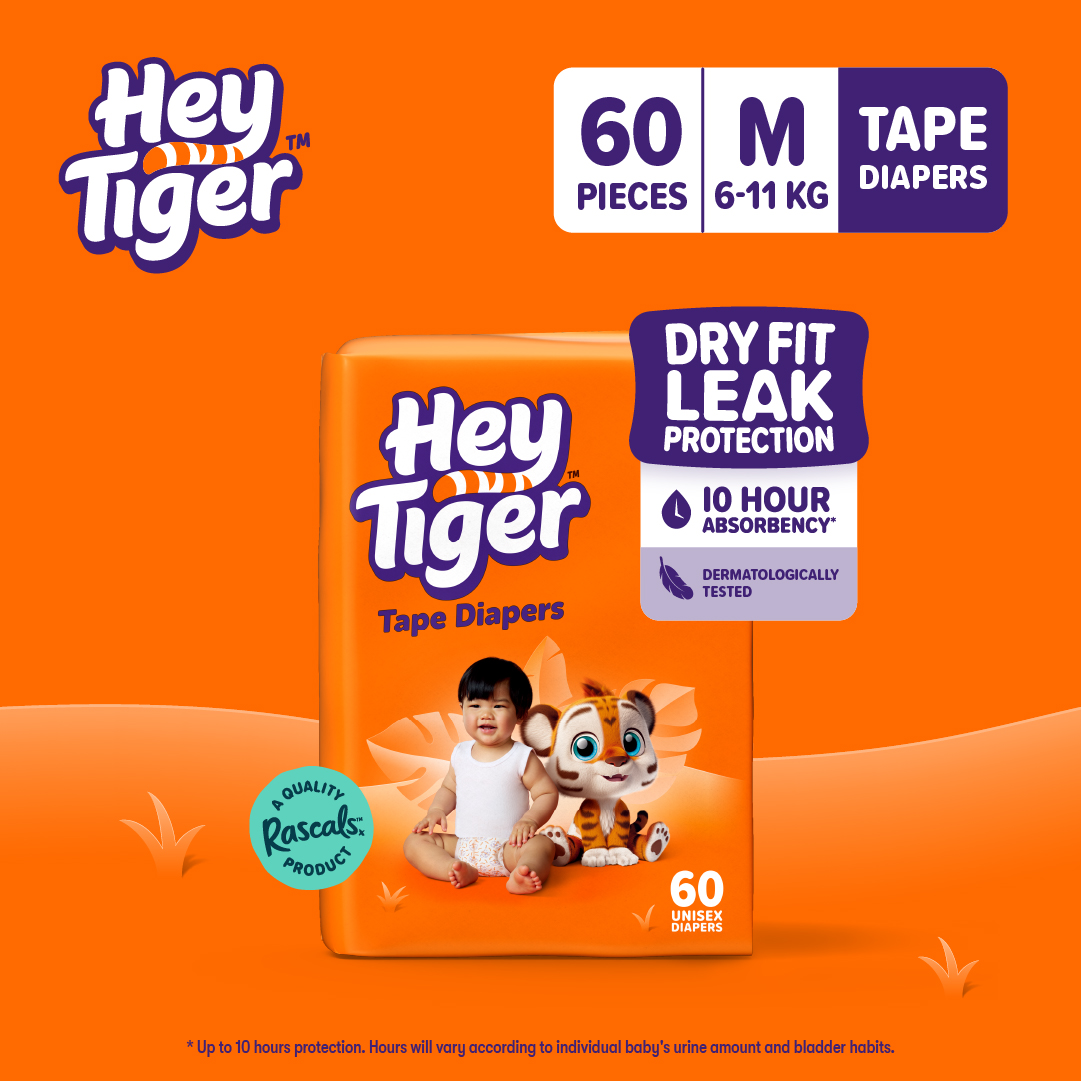 HEY TIGER Tape Jumbo Pack Medium (6-11 kg) - 60 pcs- Tape Diapers