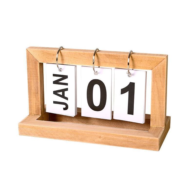 Nordic Style Wooden Calendar for Desk Room Decor Aesthetics Durable with Page-Turning Date Table Display Living room Decorations