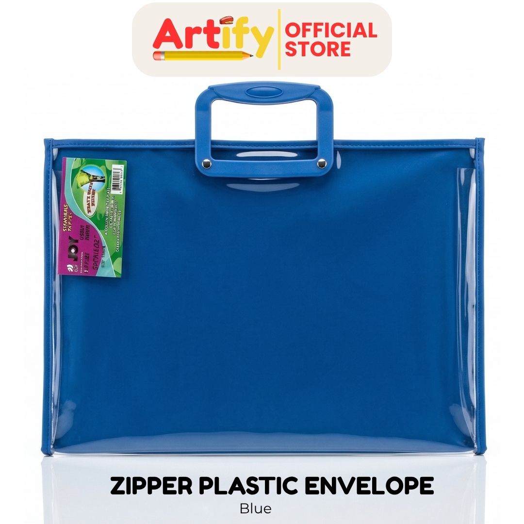 Joy Expandable Plastic Envelope Long Size w/ Zipper & Push Lock | Office Document Organizer