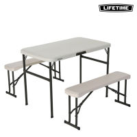 Lifetime USA 42 Inch Almond Table and Bench Combo - Versatile Durable Easy Assembly Eco-Friendly!