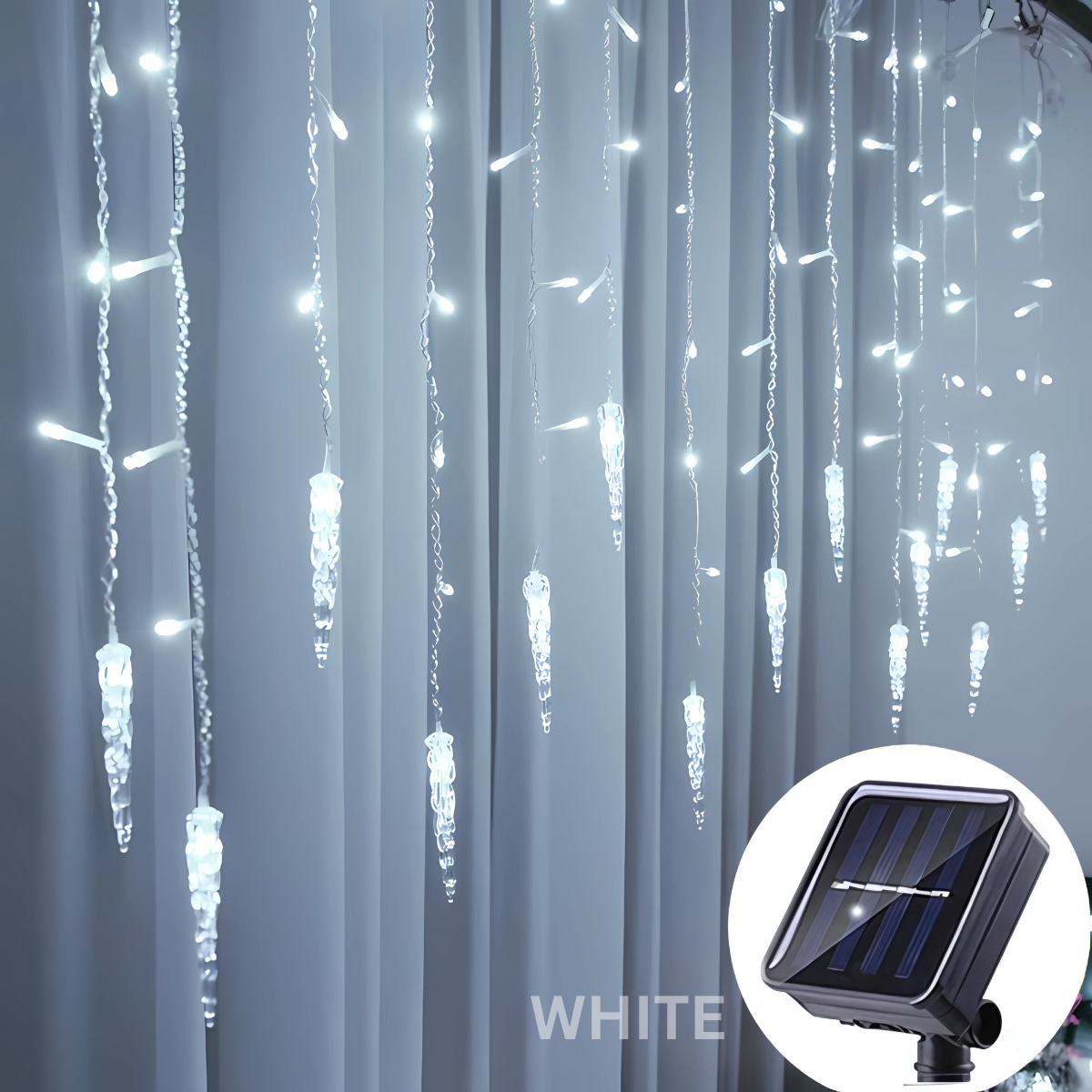 96LED String Lights Twinkle Waterfall Drop Icicles Curtain Solar Powered Fairy Lights Decoration