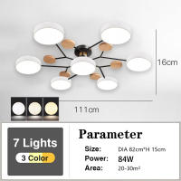 LED Ceiling Lights Flush Mount Wooden Chandelier Modern Design Tri-color Dimmable Pendant Drop Light For Living Room Bedroom Kitchen Office Decorative Lighting Fixtures