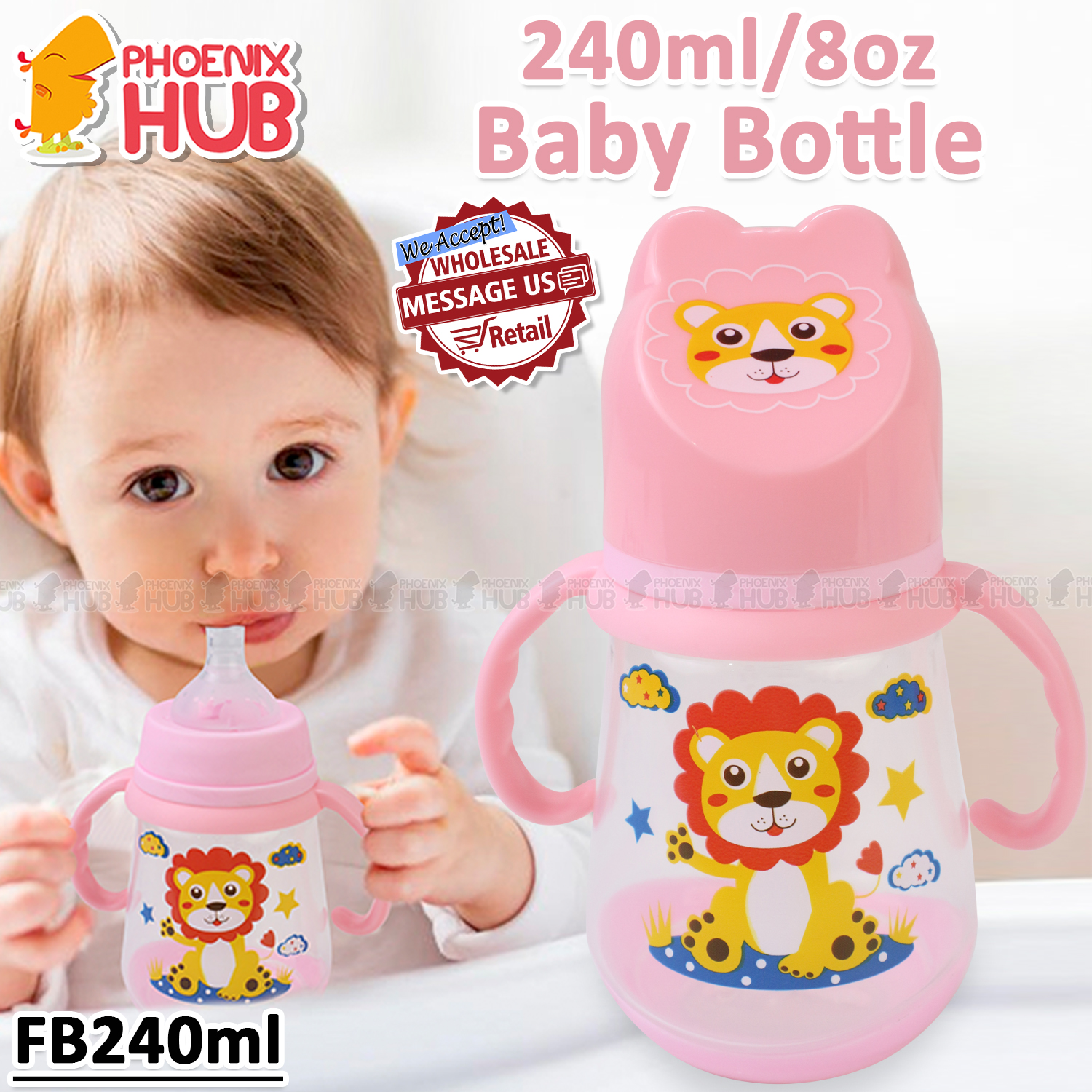 Phoenix Hub Baby Water Feeding Bottle BPA-free Material Baby Bottle with Character Hood 420mL 360mL 240mL
