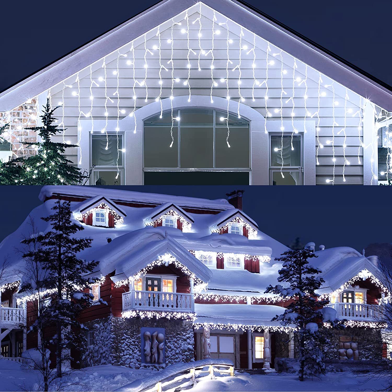96L/200L Solar Ice Strip Lights Waterproof Outdoor LED String Lights for Christmas Ramadan Garden Street Tavern Decor Fairy Curtain Lights Solar Powered Xmas Decor