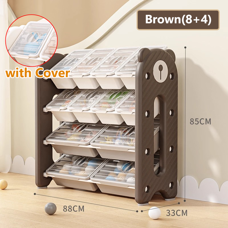 Beige 4 Layer Kids Toy Organizer Storage Rack with Bins Large Toy Storage Cabinet Stuff Toy Organizer